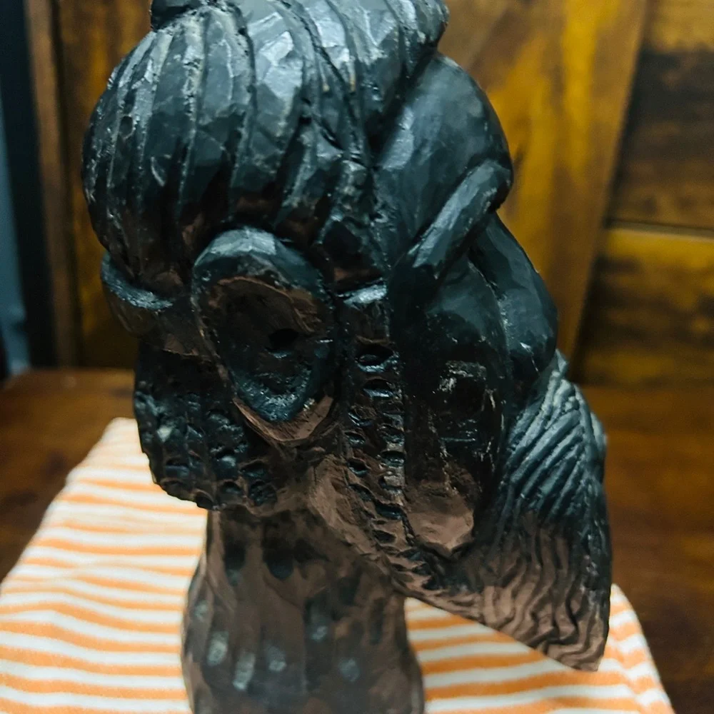Handcrafted Black Wooden Bust Sculpture Jamaican or African VGC